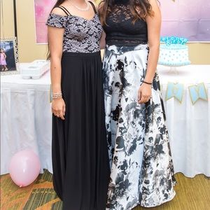 2 piece black and white prom dress